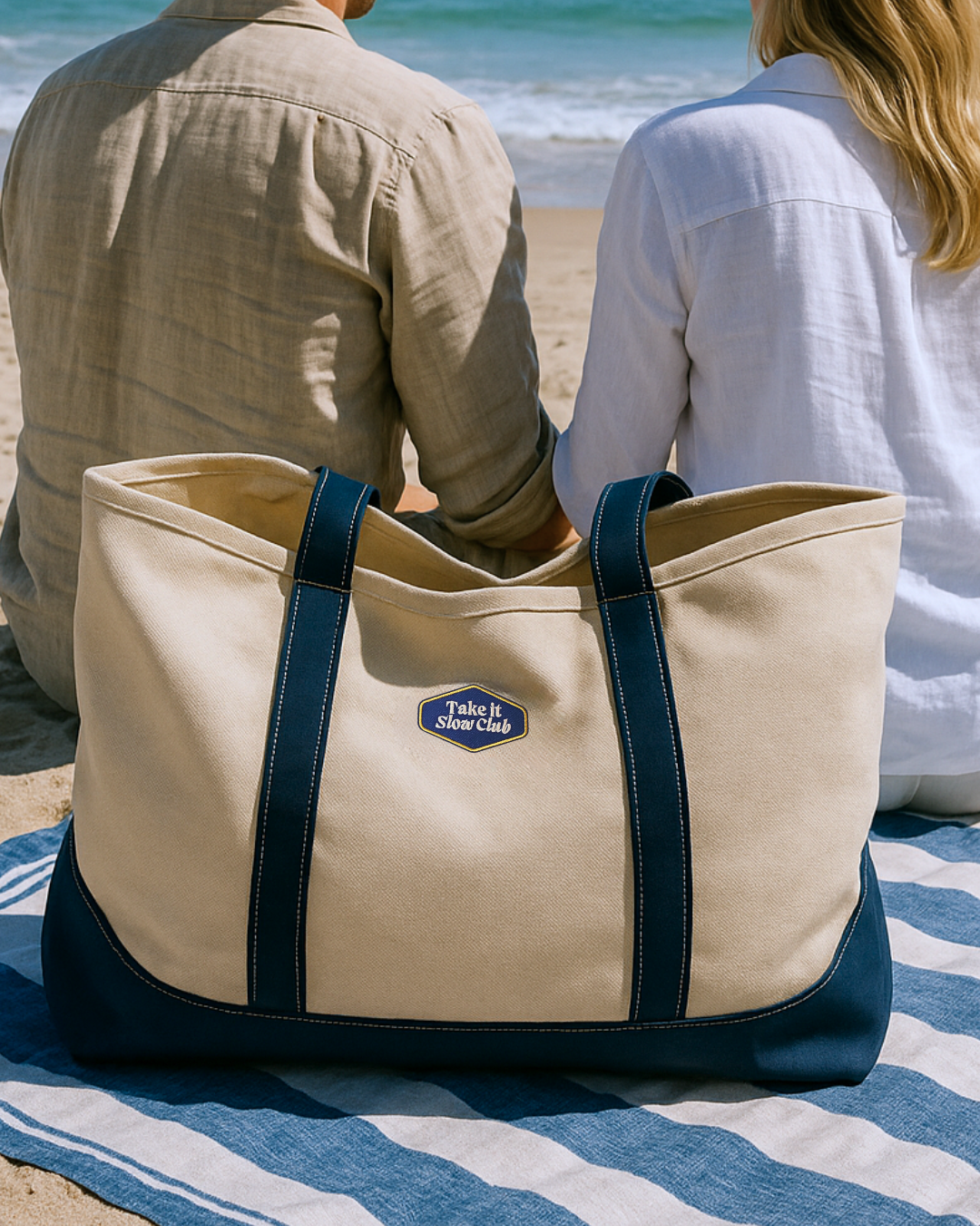 Yuzu Canvas Tote — Bone / Navy