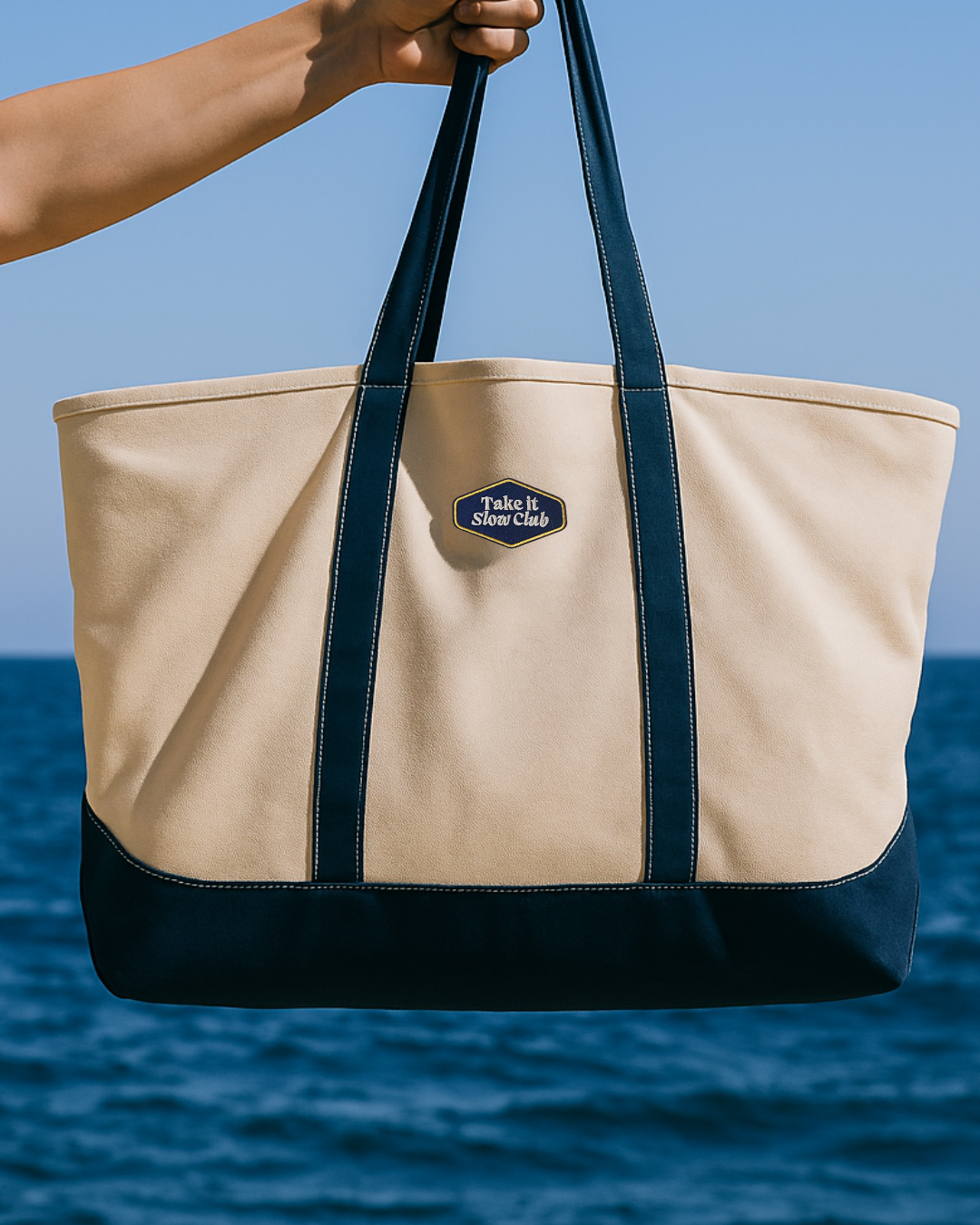 Yuzu Canvas Tote — Bone / Navy